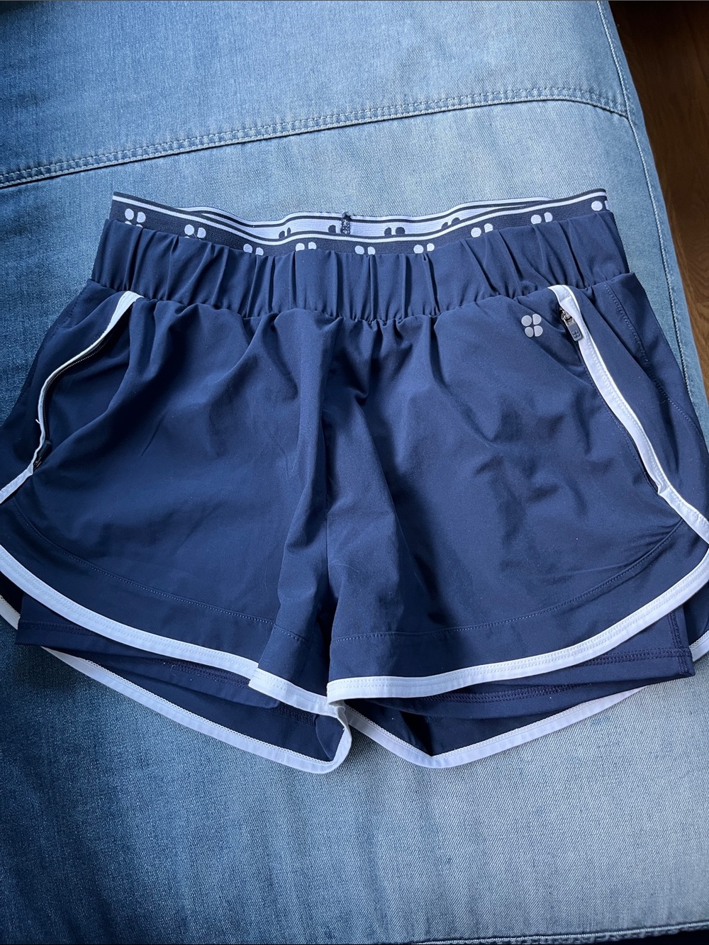 Sweaty Betty Navy Athletic Shorts with White Trim
